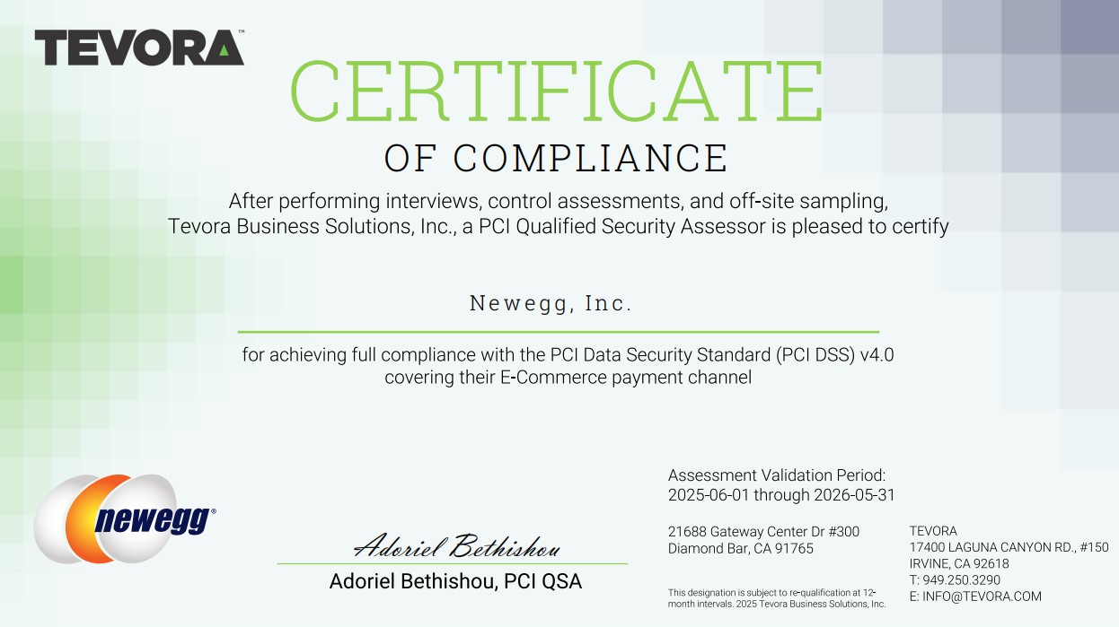 TEVORA Certificate of Compliance
