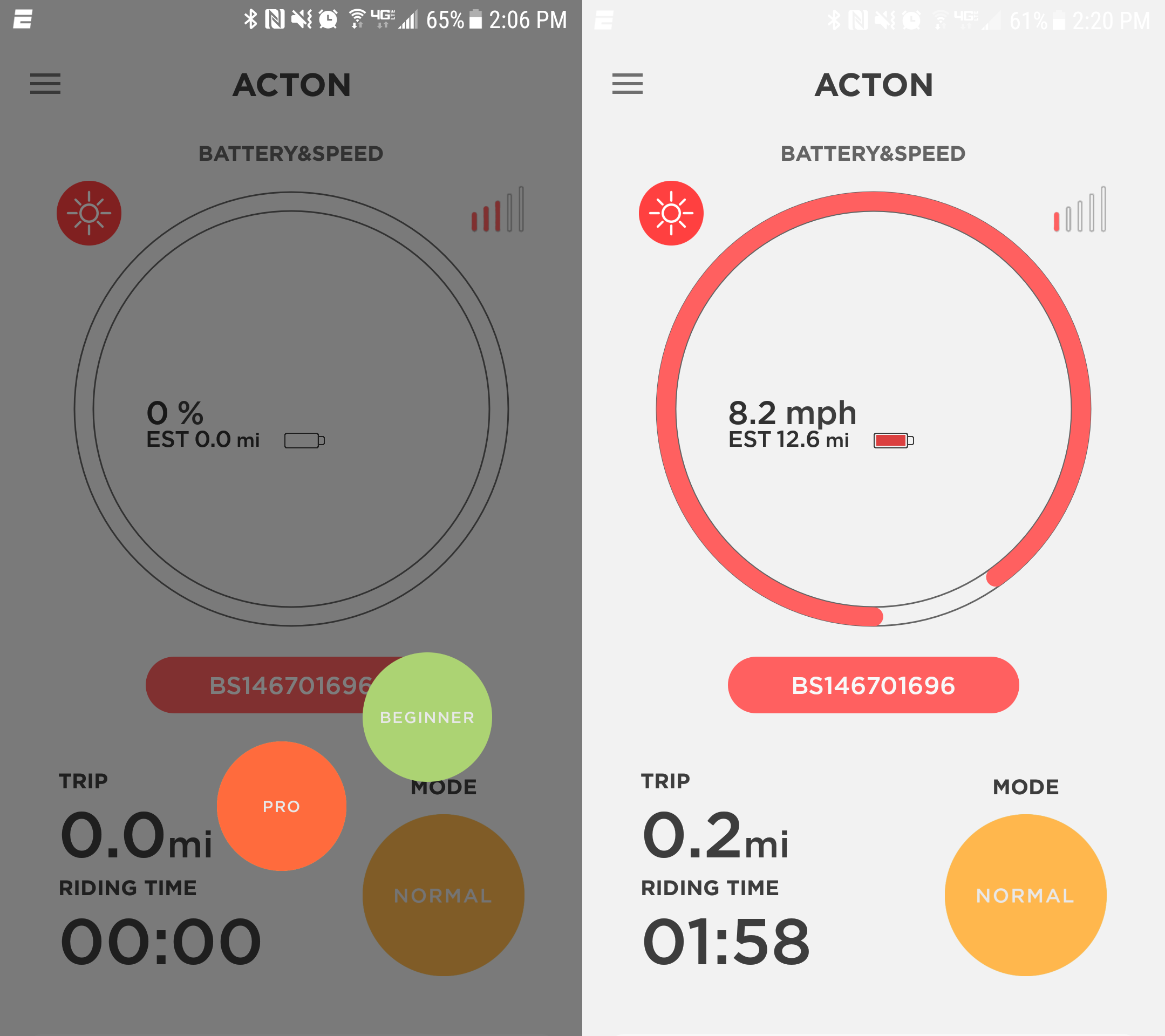 The ACTON app allows users to monitor their electric skateboard speed, distance, time, and battery via phone, or change settings.