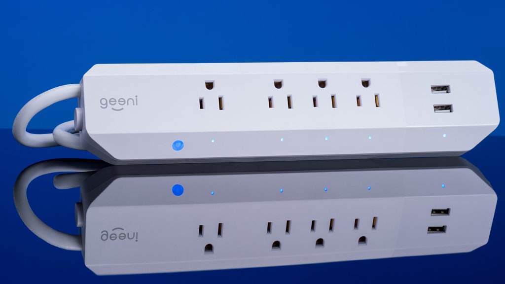 The Geeni smart light strip allows four devices to be controlled with individual schedules, as well as two USB charging ports which can also be controlled via Alexa, Google Assistant, or Cortana.