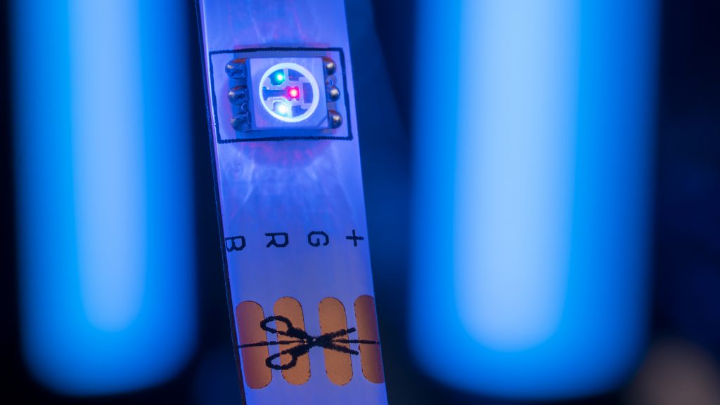 The Geeni smart Wi-Fi LED strip comes with a 9.8' flexible length of RGB LEDs, which can be controlled via voice command or cycle through a preset color program.