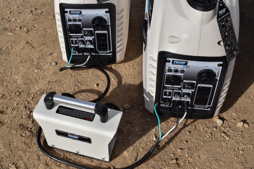 A parallel kit for inverter generators allows two units to be linked together to increase the power production.