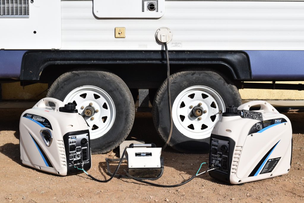 Parallel kits with portable generators allows two smaller units to be combined to meet larger electricity demands when needed, and smaller needs as standalone units. 