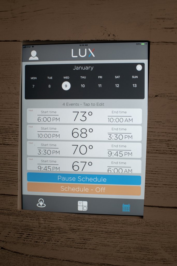 Self-learning and multi-day scheduling are done on the new LUX app to enhance comfort and save energy with the CS-1 smart thermostat.