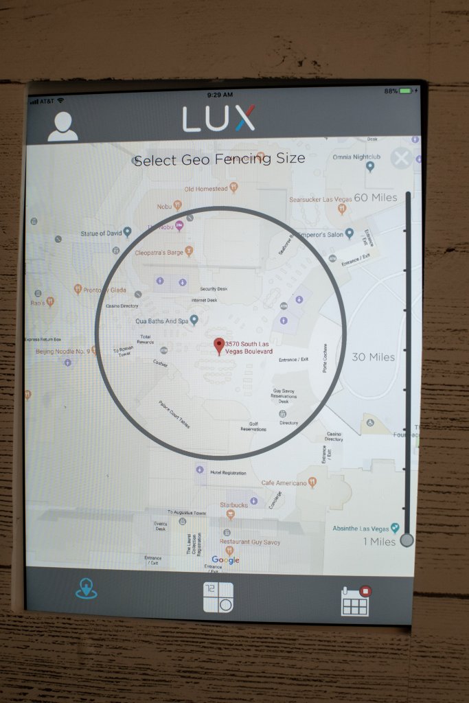 The LUX smart thermostat app uses geofencing to control home heating and cooling based on user proximity to home for optimal comfort and energy savings.