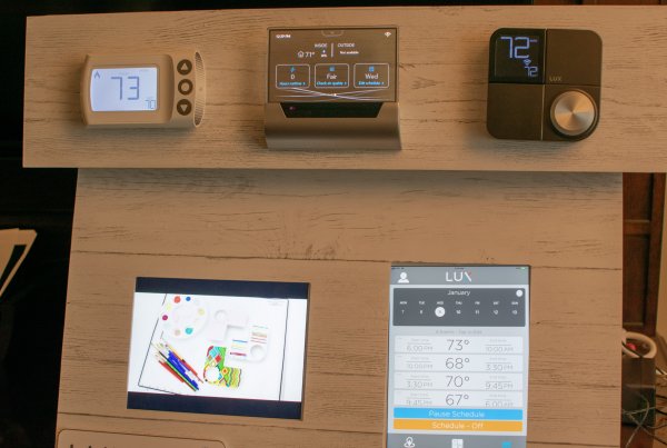 Johnson Controls & LUX smart thermostats at CES 2019 use various design methods, some with OLED touchscreen artistic flair while others have a more traditional appearance, targeting all types of Smart Home enthusiasts.