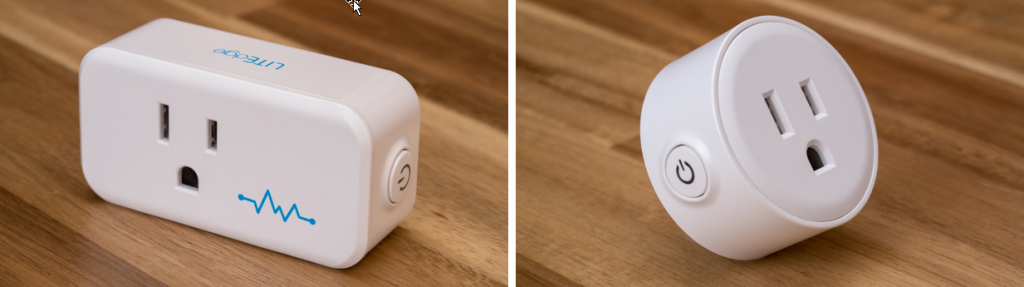 LITEdge’s newer smart plug model (left) is designed so you can fit multiples when plugging into the wall or a power strip, versus the old model (right) which generally prevented another from being plugged in next to it.