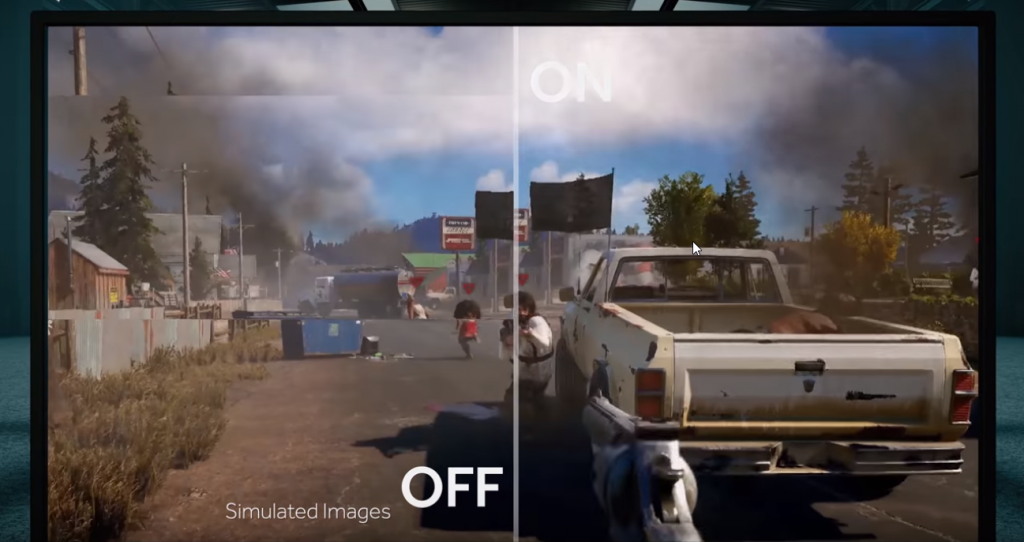 With AMD FreeSync technolgy, the Nixeus EDG27 v2 is able to eliminate screen tearing,, like in this example from Far Cry 5.