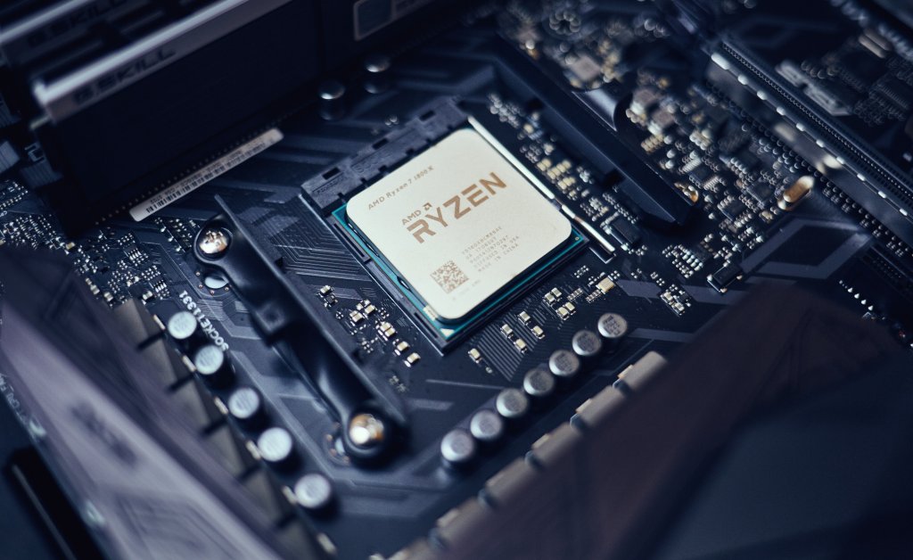 AMD Ryzen 1800X CPU installed in PC motherboard.