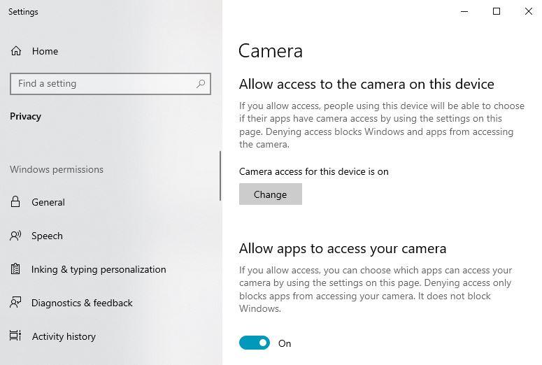 Windows webcam settings