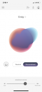 The Nura app displays your hearing profile as a circular diagram, showing you how the Nuraphone measured your frequency sensitivity.