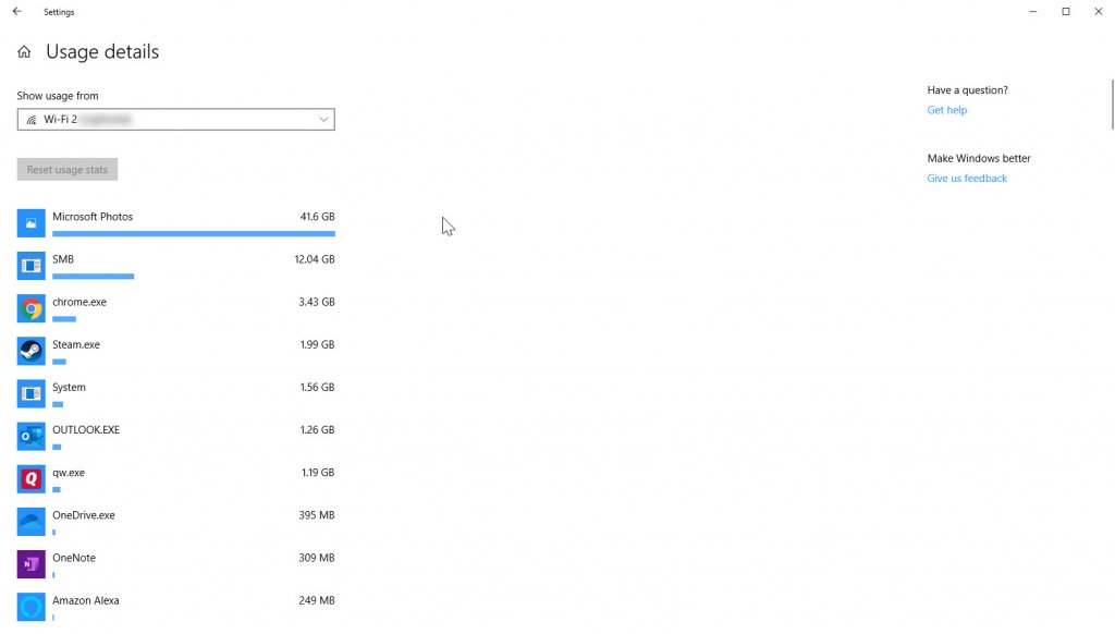 Data usage per app page