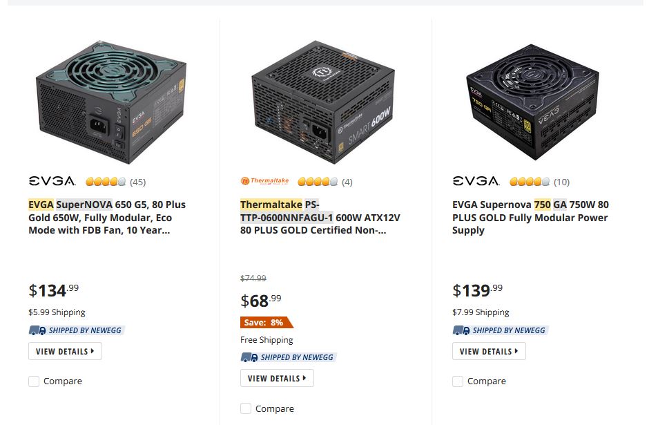 psu power supply page on newegg