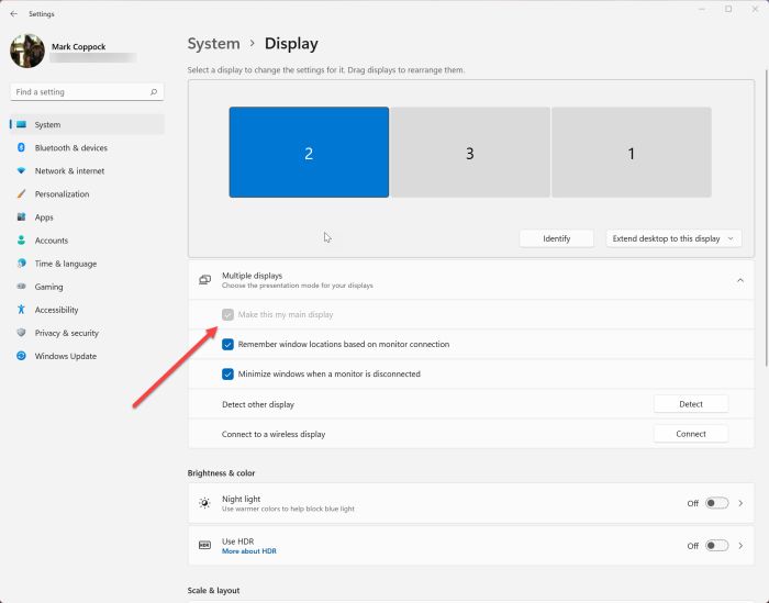 How to adjust main display