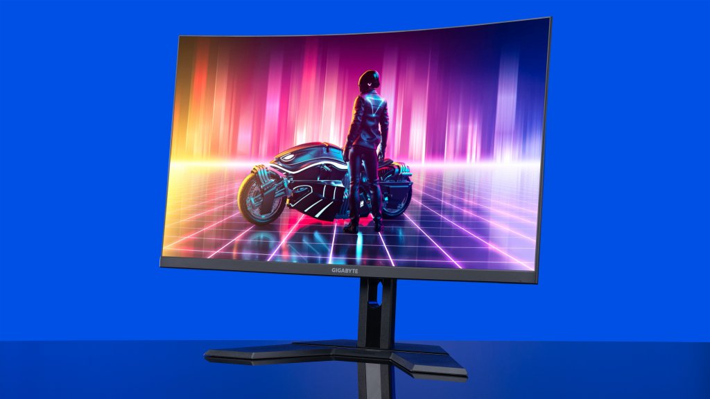 gigabyte gaming monitor with a tron motorcycle