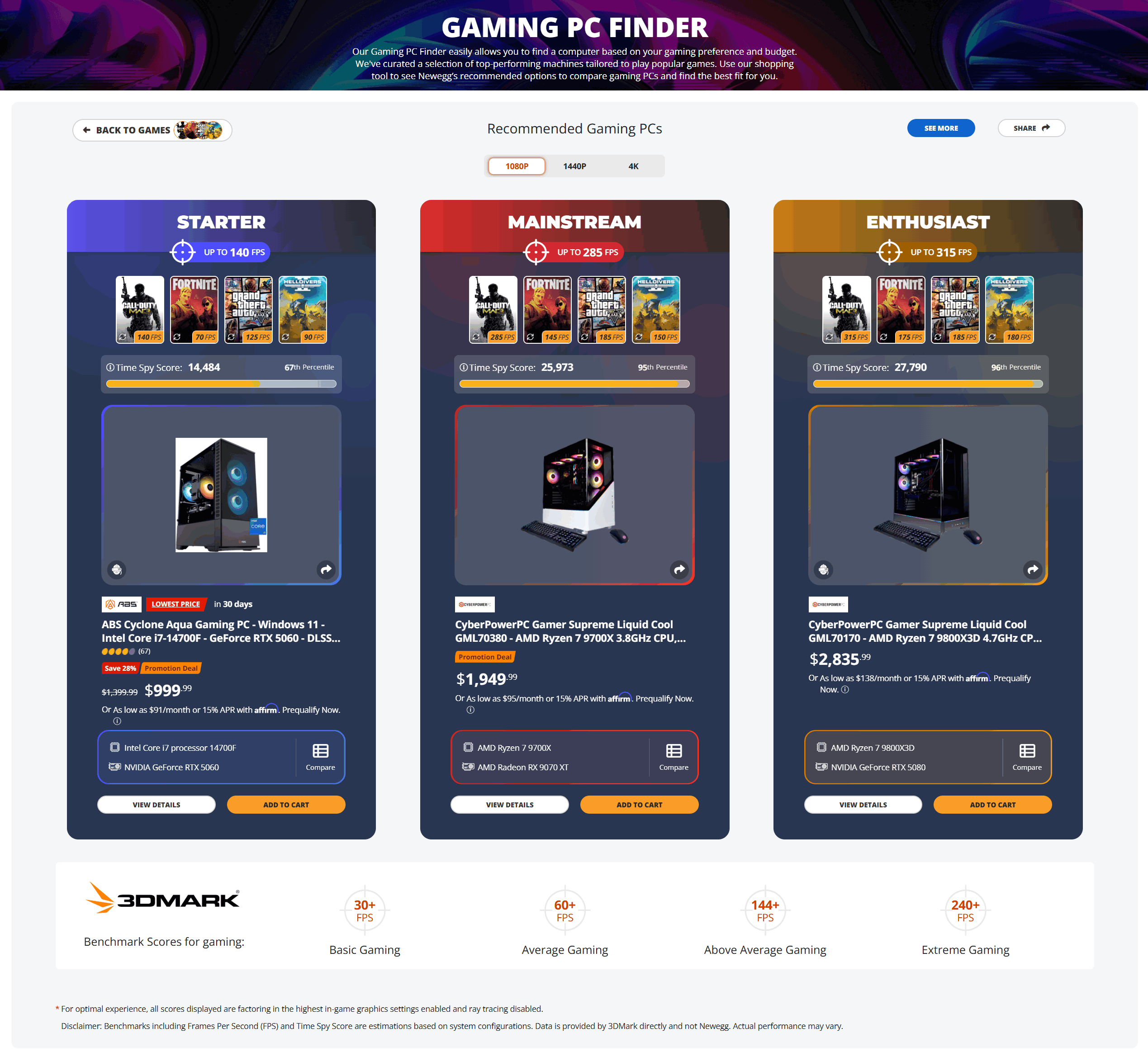 Gaming PC Finder Results Gaming PC Finder Results