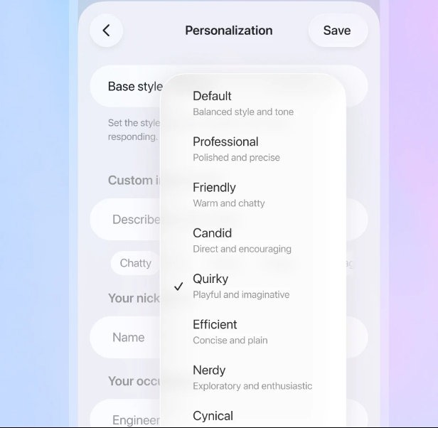 Gaming PC Finder Page ChatGPT personality settings -ChatGPT updates 2025