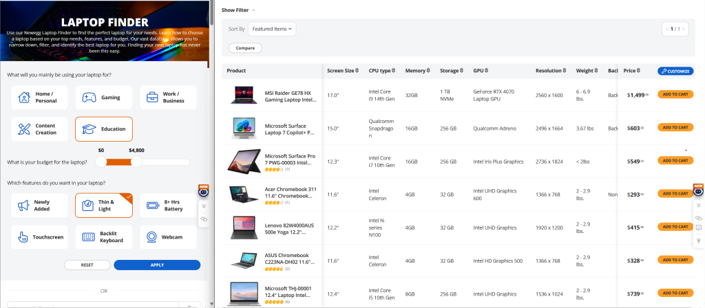 Laptop Finder Usage Example Screenshot