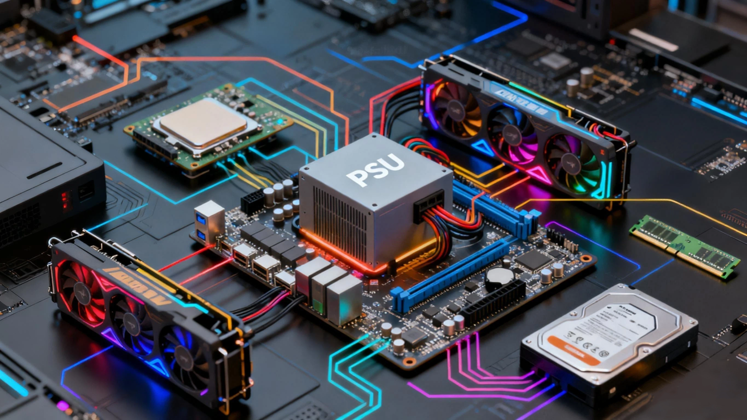 The PSU provides the necessary power for critical PC components