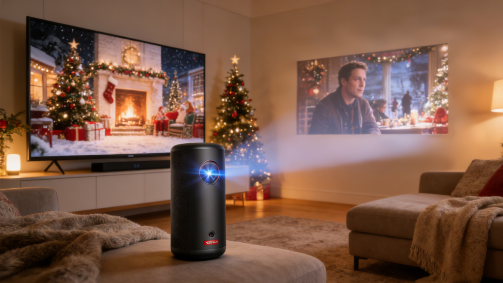 A Modern Living Room with Christmas Decorations