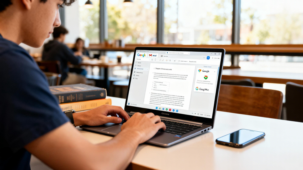 Student Using Chromebook in Modern Setting