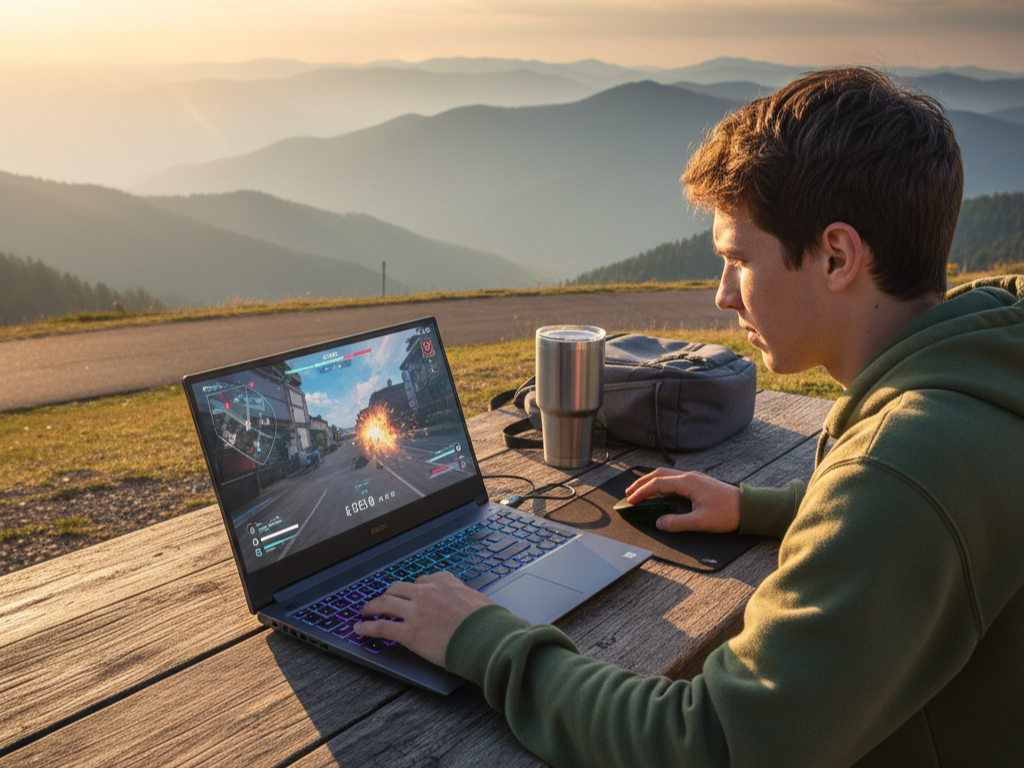Outdoor Gaming Scene - Player at Scenic Overlook