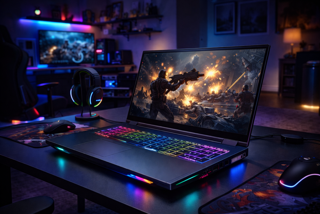 Spacious Home Gaming Room - 17-Inch High-Performance Laptop Setup