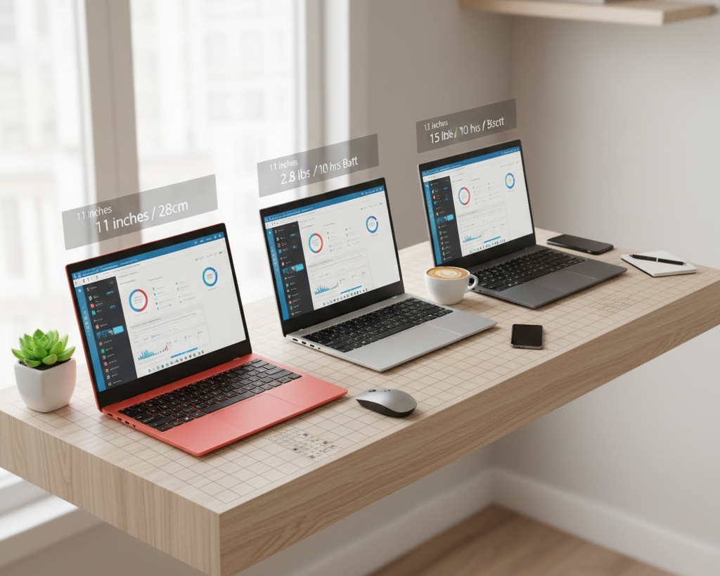 Size Comparison Display - Compact Notebooks Arranged by Dimensions