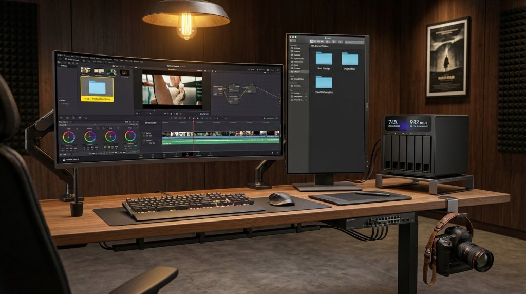 Desktop NAS in a Content Creator Workspace