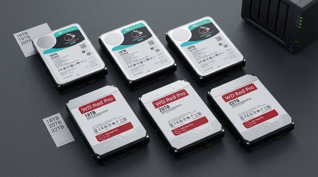 NAS Hard Drive Lineup Flat-Lay Product Photograph