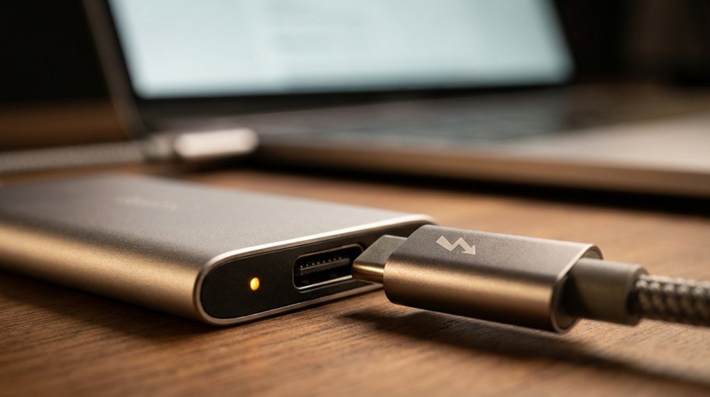 Thunderbolt 5 Cable Connection Close-Up