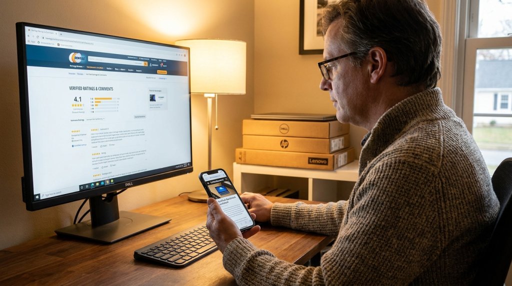 Shopper Reading Reviews on Multiple Devices