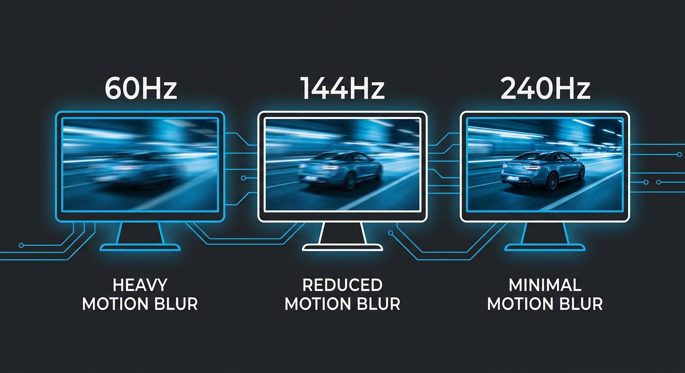 60Hz vs 144Hz vs 240Hz refresh rate comparison infographic