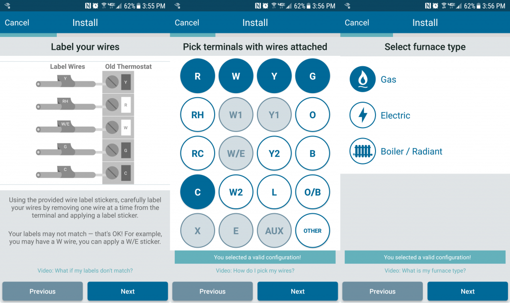 The Sensi app setup is a step-by-step guide to getting the proper wire mapping.