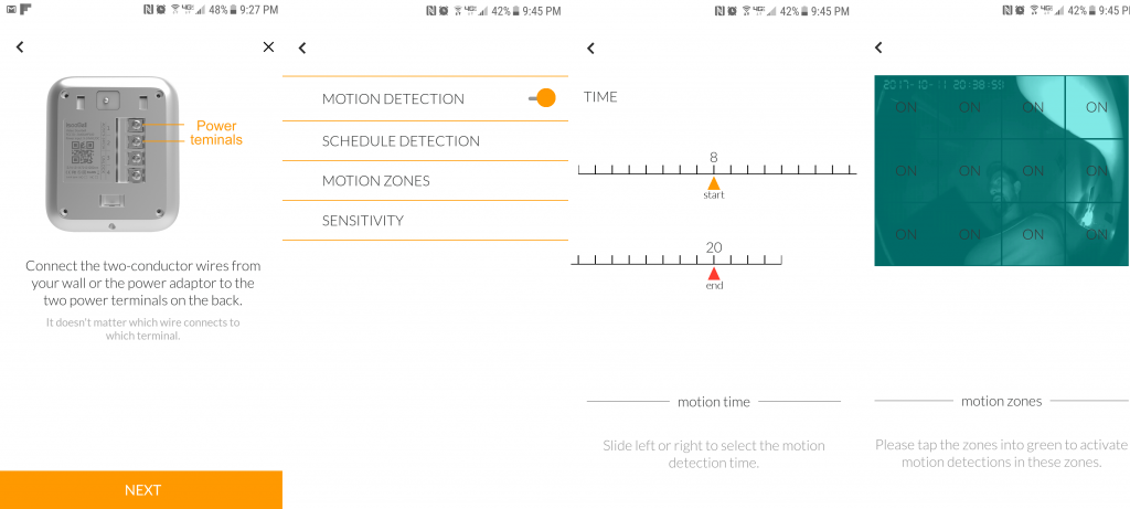 The iseeBell app is used for media review, settings adjustments, and chime selection.