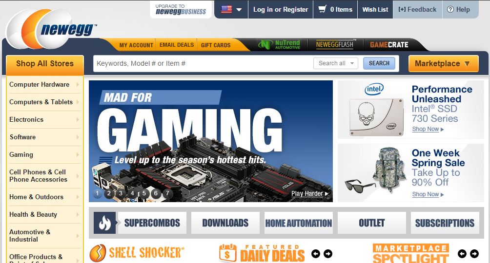 The Newegg homepage is designed to make your shopping experience easy.