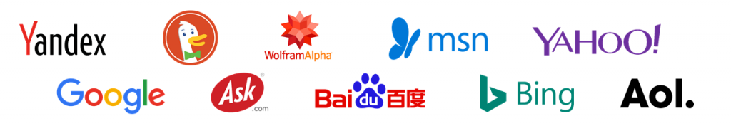 Top Search Engines, google, yahoo, duckduckgo, yandex, baidu, msn, aol, bing, wolfram alpha